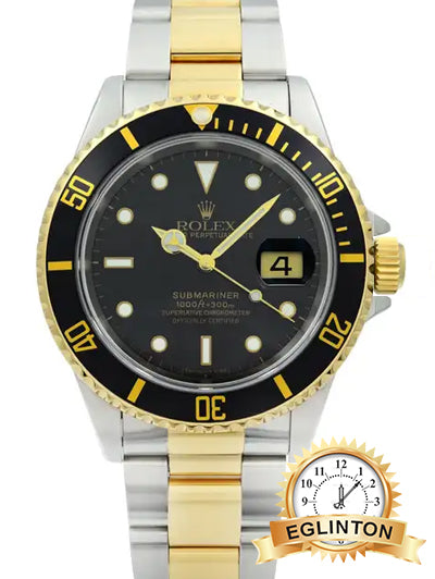 2008 Rolex Submariner Date Two-Tone Gold Black NO-HOLES Watch 16613 - Johny Watches