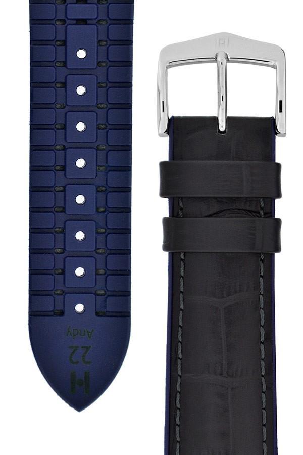 Hirsch ANDY Alligator Embossed Performance Watch Strap in BLACK / BLUE - Johny Watches