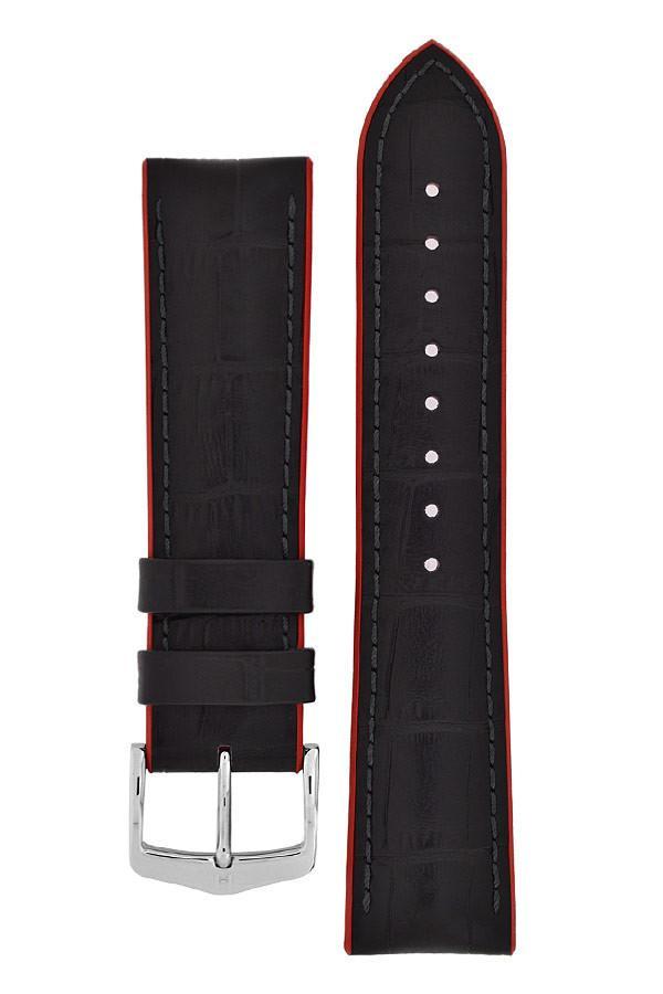 Hirsch ANDY Alligator Embossed Performance Watch Strap in BLACK / RED - Johny Watches