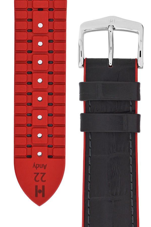 Hirsch ANDY Alligator Embossed Performance Watch Strap in BLACK / RED - Johny Watches