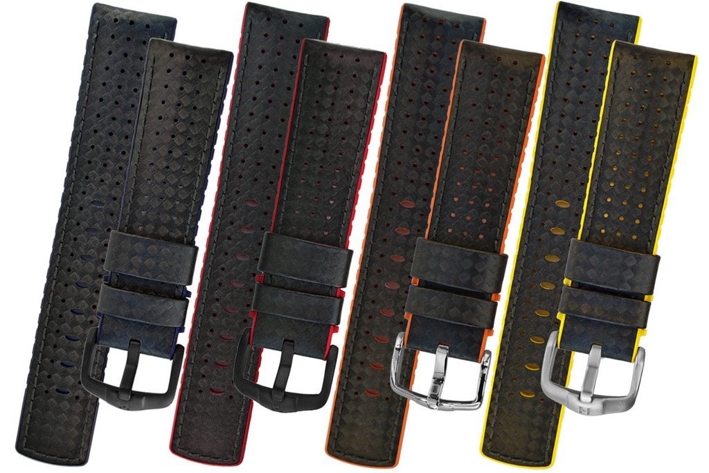 Hirsch AYRTON Carbon Embossed Performance Watch Strap in BLACK / YELLOW - Johny Watches
