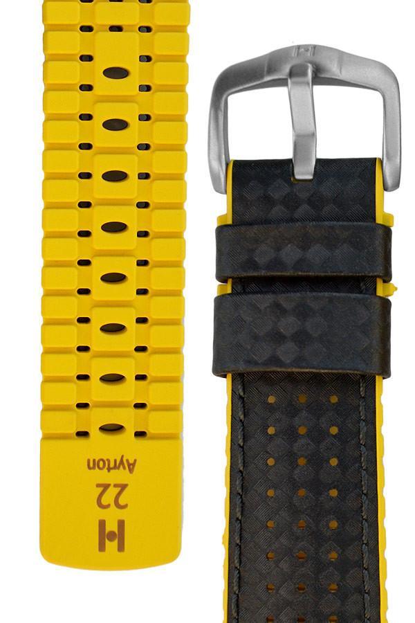Hirsch AYRTON Carbon Embossed Performance Watch Strap in BLACK / YELLOW - Johny Watches