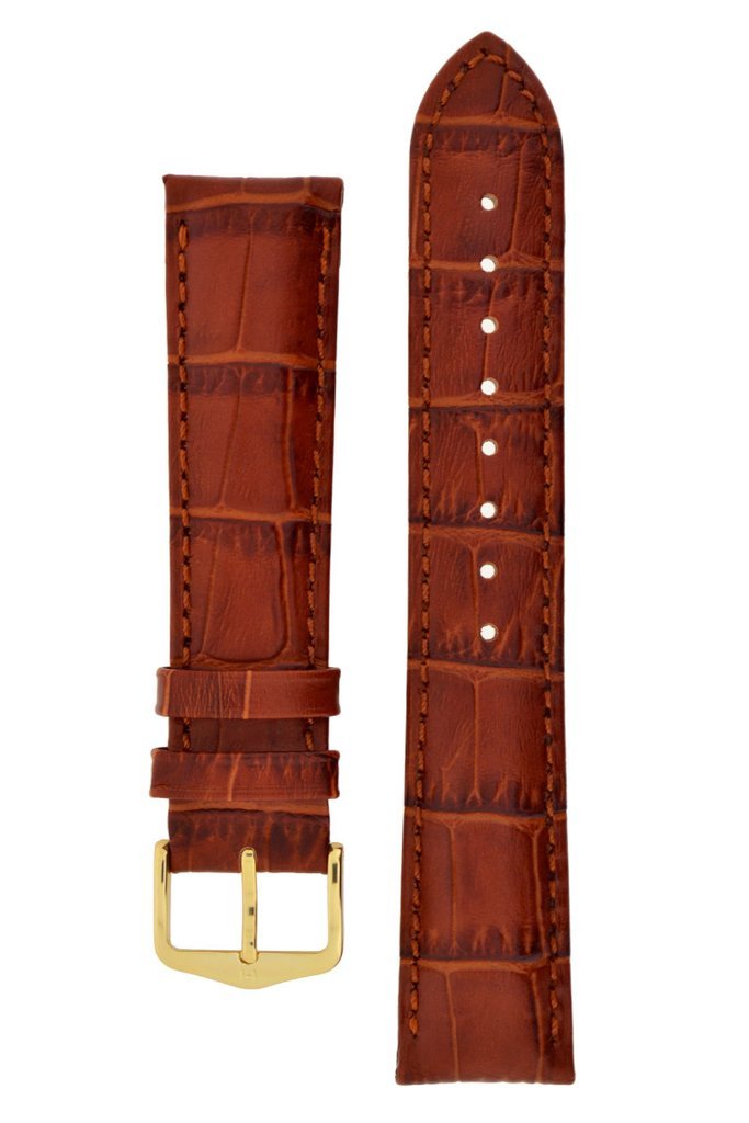 Hirsch DUKE Alligator Embossed Leather Watch Strap in GOLD BROWN - Johny Watches