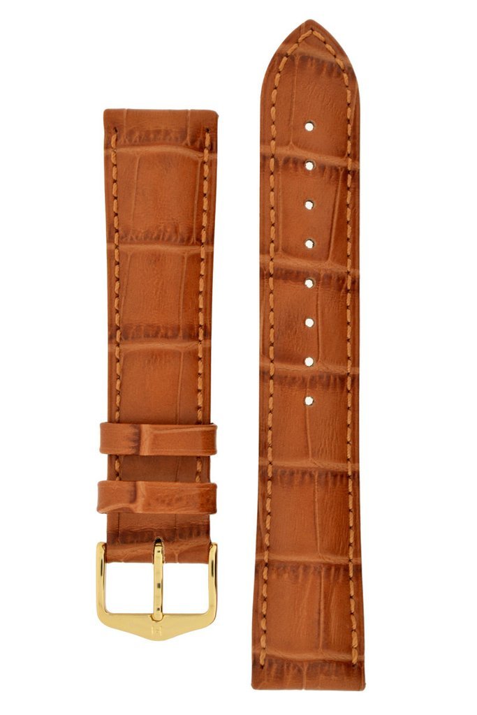 Hirsch DUKE Alligator Embossed Leather Watch Strap in HONEY - Johny Watches