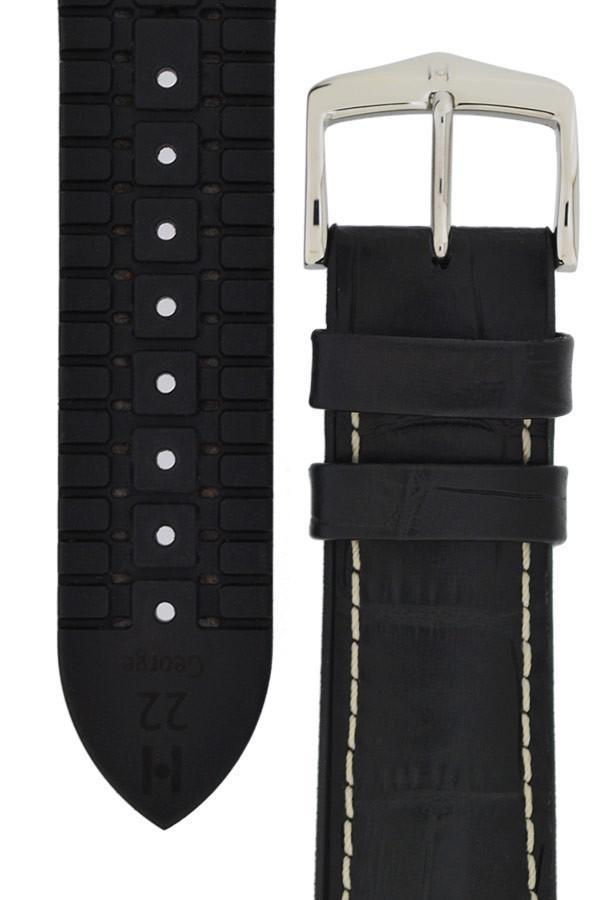 Hirsch GEORGE Alligator Embossed Performance Watch Strap in BLACK/WHITE - Johny Watches