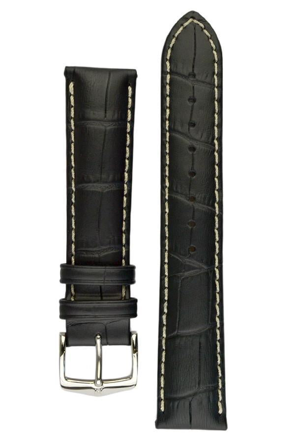 Hirsch MODENA Alligator Embossed Leather Watch Strap in BLACK - Johny Watches