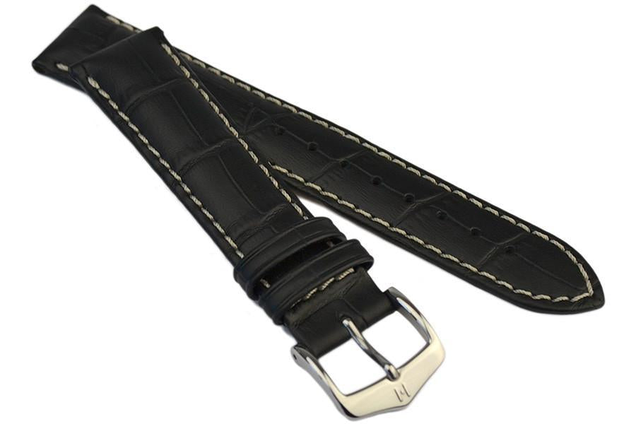 Hirsch MODENA Alligator Embossed Leather Watch Strap in BLACK - Johny Watches