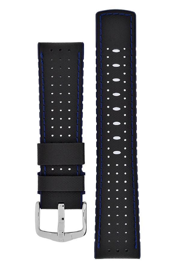 Hirsch ROBBY Sailcloth Effect Performance Watch Strap in BLACK / BLUE - Johny Watches