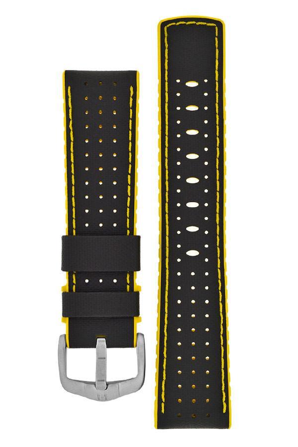 Hirsch ROBBY Sailcloth Effect Performance Watch Strap in BLACK / YELLOW - Johny Watches