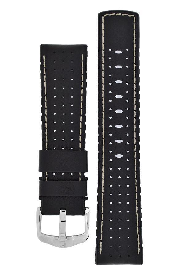Hirsch TIGER Perforated Leather Performance Watch Strap in BLACK - Johny Watches