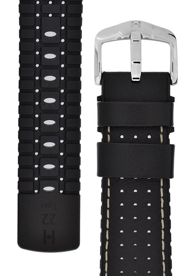 Hirsch TIGER Perforated Leather Performance Watch Strap in BLACK - Johny Watches