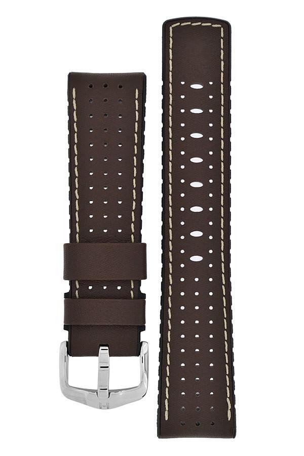 Hirsch TIGER Perforated Leather Performance Watch Strap in BROWN - Johny Watches