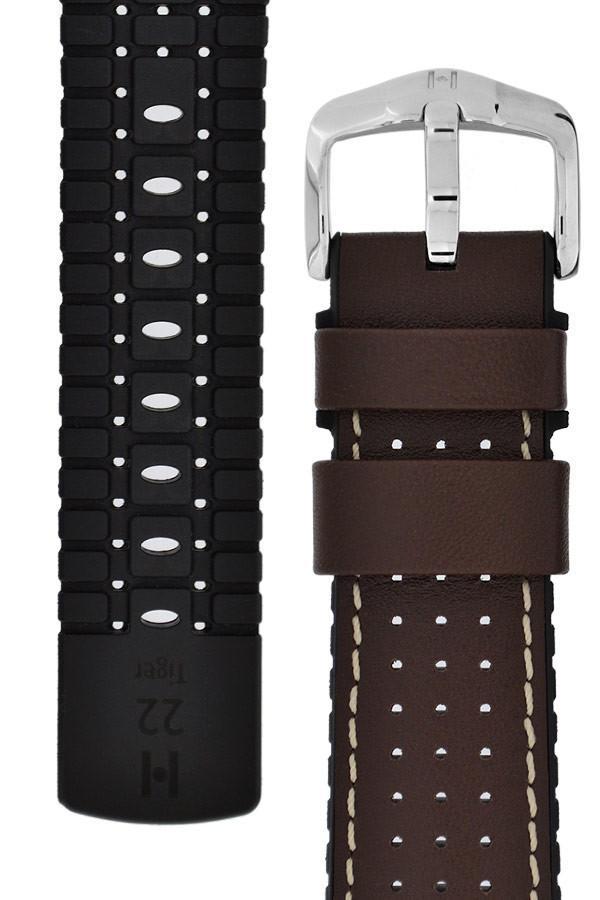 Hirsch TIGER Perforated Leather Performance Watch Strap in BROWN - Johny Watches