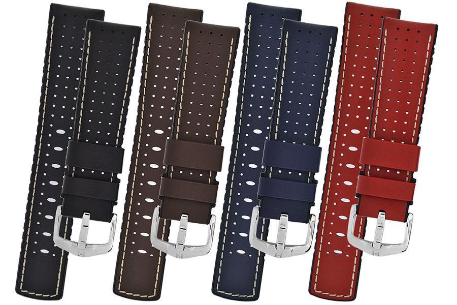 Hirsch TIGER Perforated Leather Performance Watch Strap in BROWN - Johny Watches