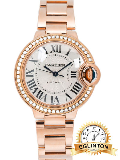 Cartier Ballon Bleu WJBB0066 3682 18K Rose Gold Factory Diamond Bezel Watch 33mm - Johny Watches