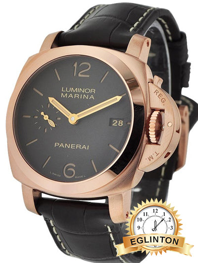 Panerai PAM 393 - 42mm Luminor 1950 in Rose Gold on Black Leather Strap with Black Dial - Johny Watches