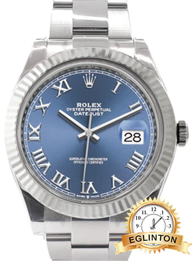 Rolex DateJust 41 Azzurro Blue Stainless Flutted Oyster Watch 126300 - Johny Watches