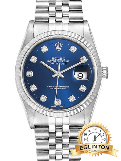 ROLEX DATEJUST 16234 BLUE DIAMOND DIAL "2003" - Johny Watches