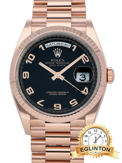 Rolex Day-Date 36 Rose Gold Black Arabic Dial & Fluted Bezel President Bracelet 118235  "2006" - Johny Watches